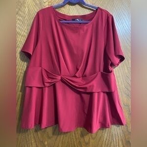 Agnes Orinda 3X peplum shirt sleeve top burgundy